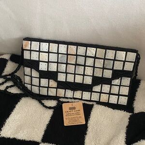Vintage Craft Link Black and White Mosaic Clutch